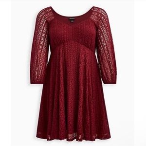 TORRID FIT & FLARE MINI DRESS - LACE BURGUNDY